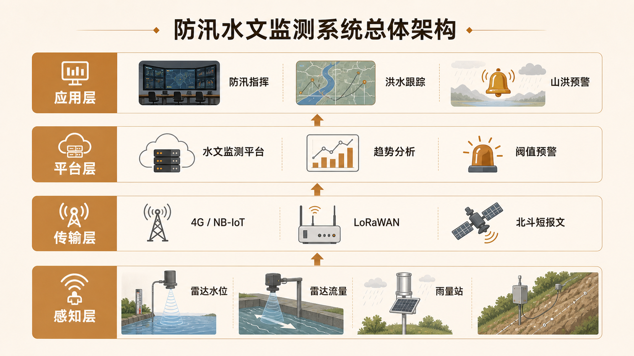 防汛水文监测系统解决方案总体架构图