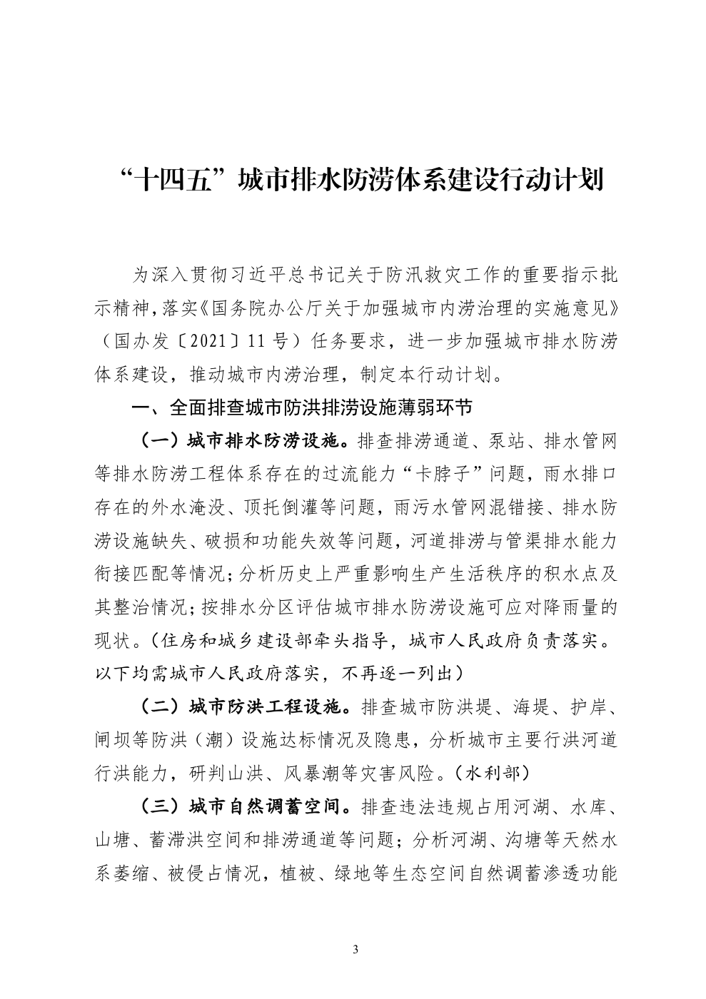 十四五城市排水防涝体系建设行动计划文件截图